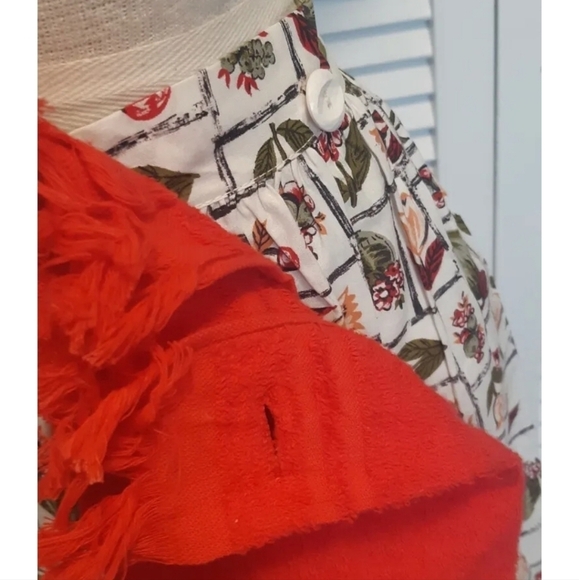 VTG SILIN'S floral HALF apron button MUSCOGEE hand towel RICK RACK coastal chic - Picture 2 of 5